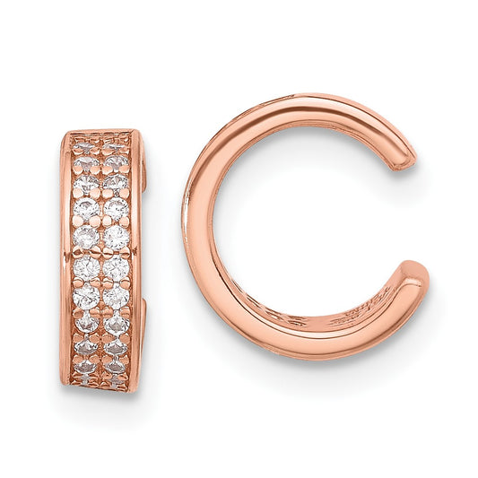 Rose Gold-plated Sterling Silver CZ Pair of 2 Ear Cuffs