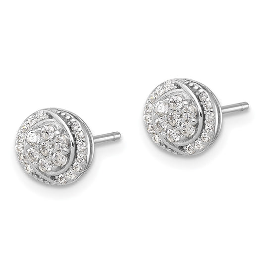 Rhodium-plated Sterling Silver Cluster Pave CZ Post Earrings