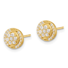 Yellow Gold-plated Sterling Silver Cluster Pave CZ Post Earrings