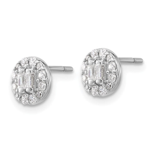 Sterling Silver Polished CZ Halo Post Earrings