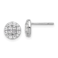 Sterling Silver Polished CZ Halo Post Earrings