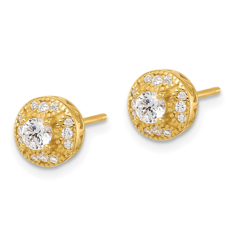 Yellow Gold-plated Sterling Silver CZ Halo Round Earrings