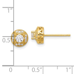 Yellow Gold-plated Sterling Silver CZ Halo Round Earrings