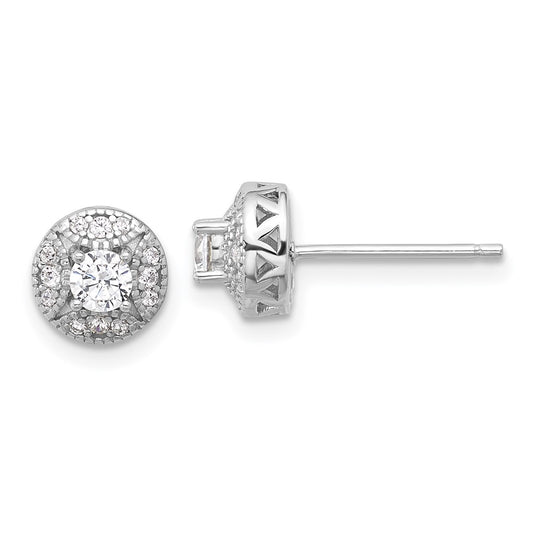 Rhodium-plated Sterling Silver CZ Round Post Earrings