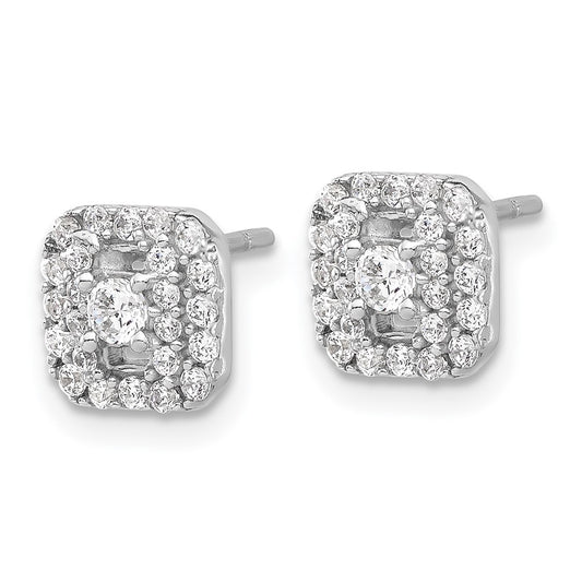 Sterling Silver Polished CZ Square Halo Post Earrings