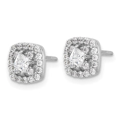 Sterling Silver Polished CZ Square Center Post Earrings