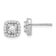 Sterling Silver Polished CZ Square Center Post Earrings