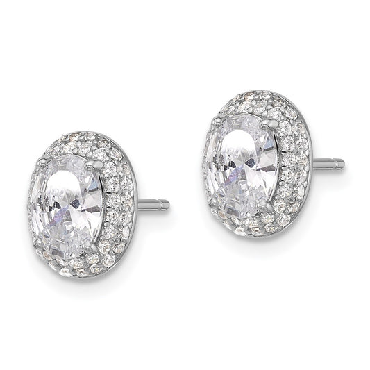 Rhodium-plated Sterling Silver 7x5mm Oval CZ Post Earrings