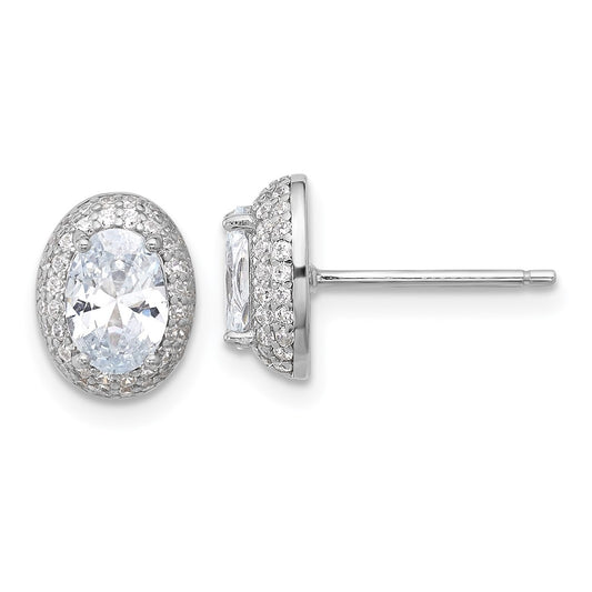 Rhodium-plated Sterling Silver 7x5mm Oval CZ Post Earrings