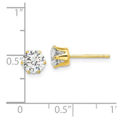 Yellow Gold-plated Sterling Silver 6mm CZ Post Stud Earrings