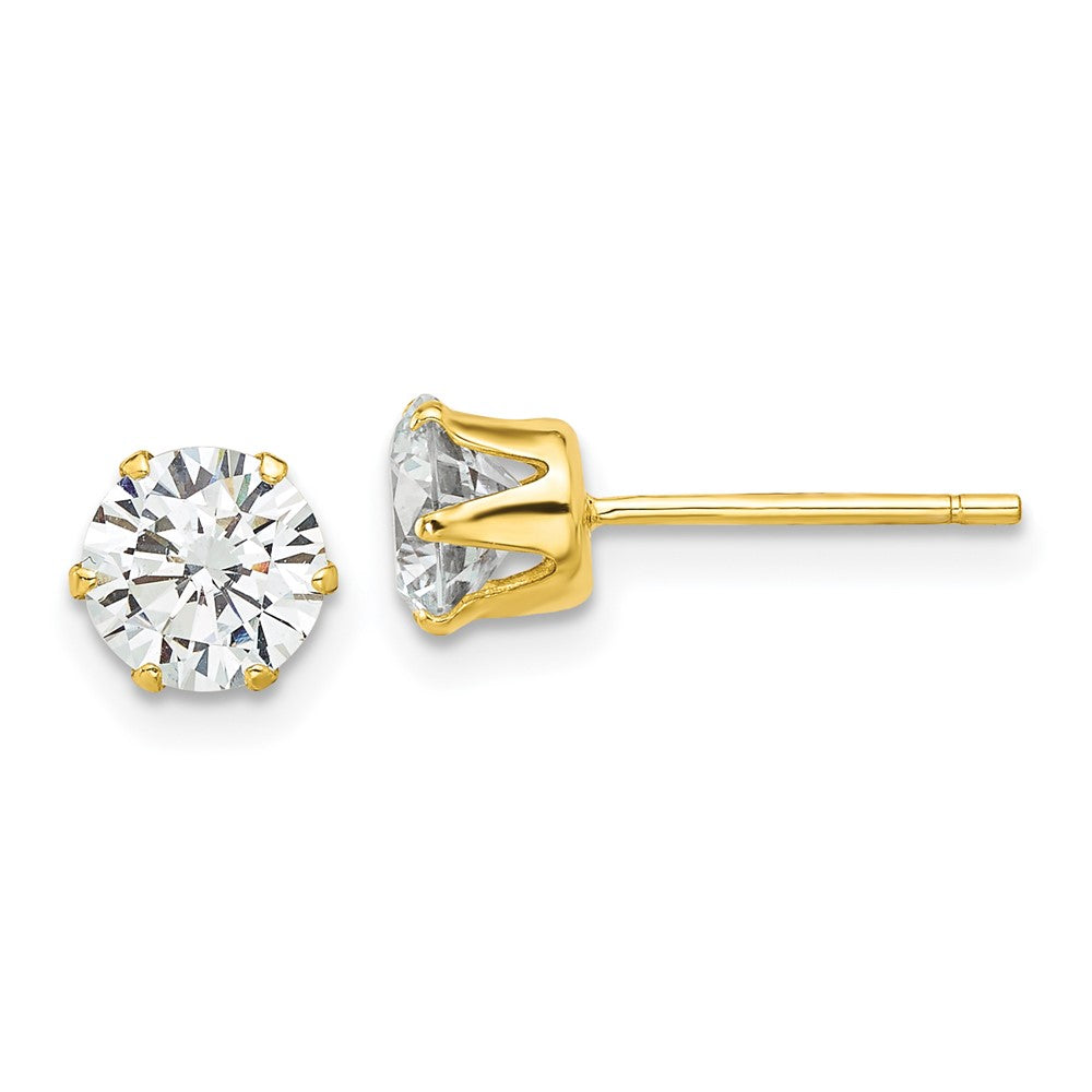 Yellow Gold-plated Sterling Silver 6mm CZ Post Stud Earrings