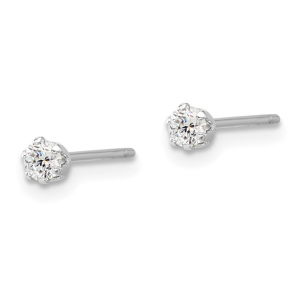 Rhodium-plated Sterling Silver 3mm CZ Post Stud Earrings