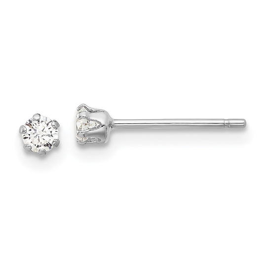 Rhodium-plated Sterling Silver 3mm CZ Post Stud Earrings