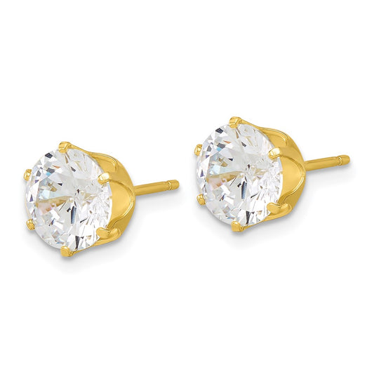 Yellow Gold-plated Sterling Silver 8mm CZ Post Stud Earrings