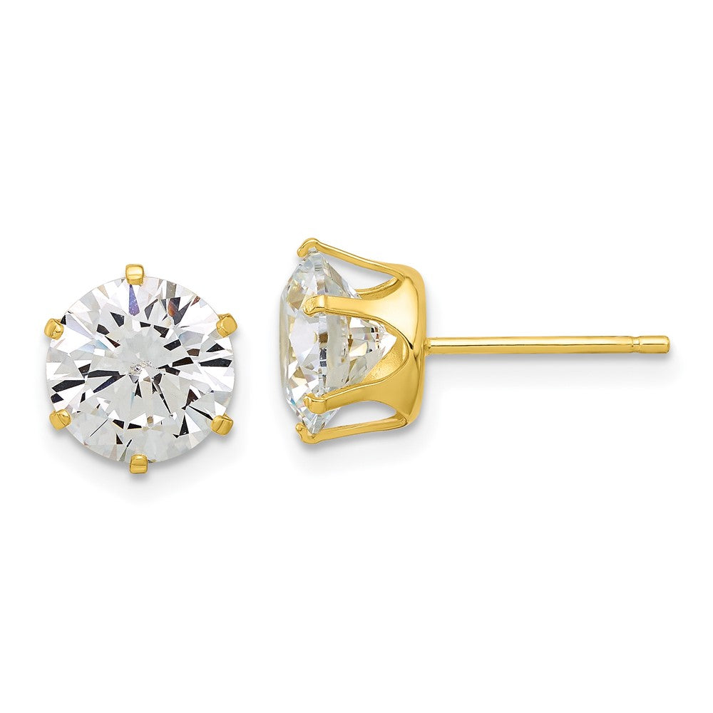 Yellow Gold-plated Sterling Silver 8mm CZ Post Stud Earrings