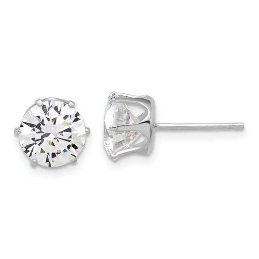 Rhodium-plated Sterling Silver 8mm CZ Post Stud Earrings