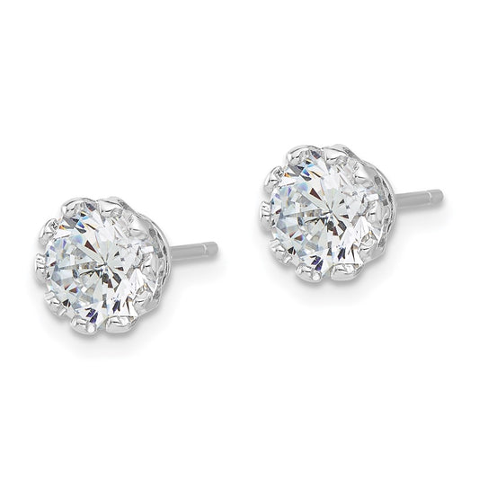 Rhodium-plated Sterling Silver CZ Crown Post Earrings