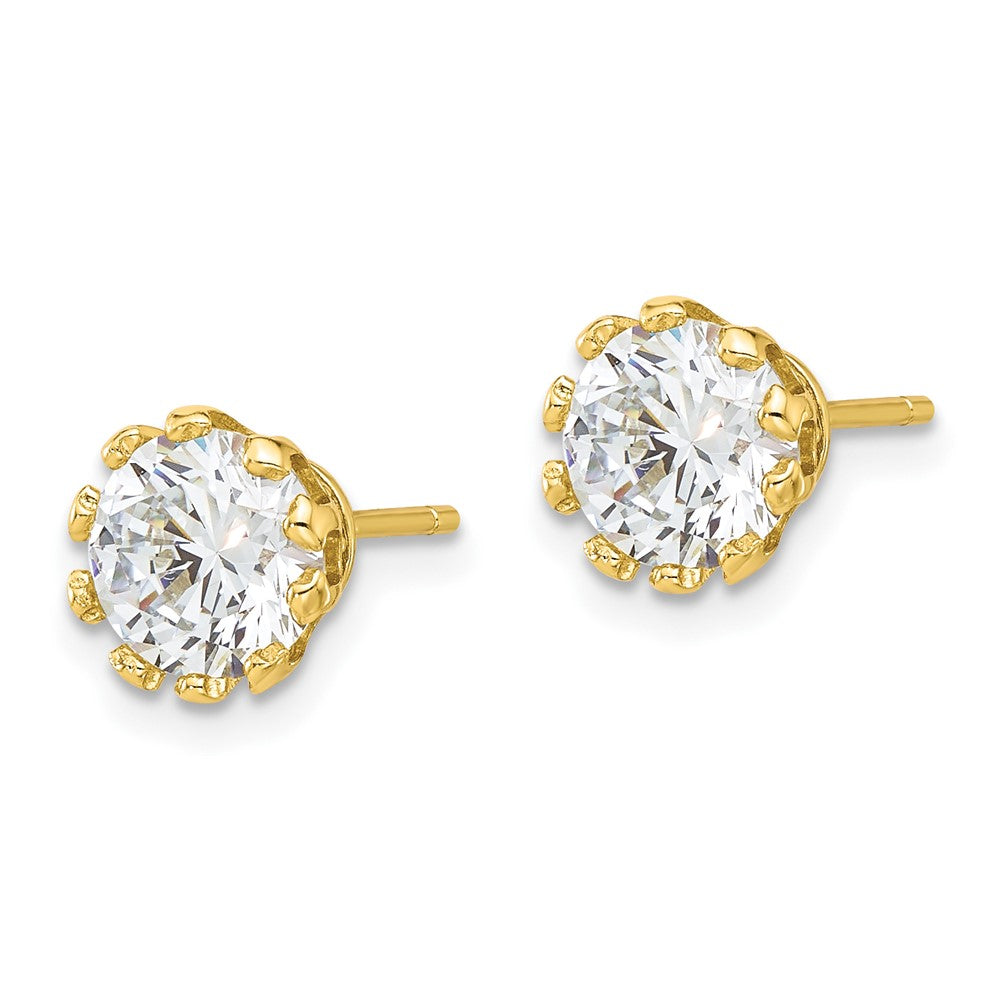 Yellow Gold-plated Sterling Silver CZ Crown Post Earrings