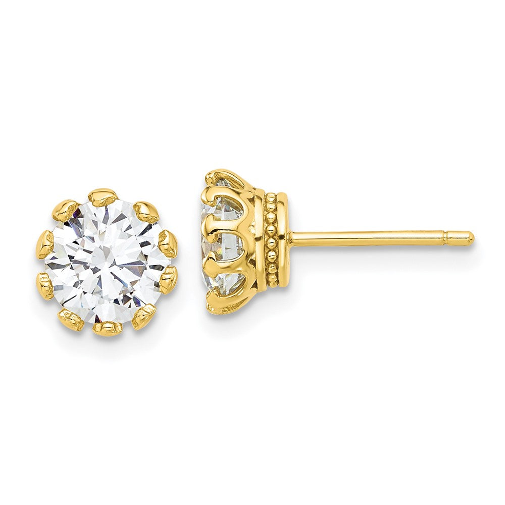 Yellow Gold-plated Sterling Silver CZ Crown Post Earrings