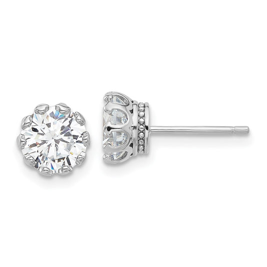 Rhodium-plated Sterling Silver CZ Crown Post Earrings