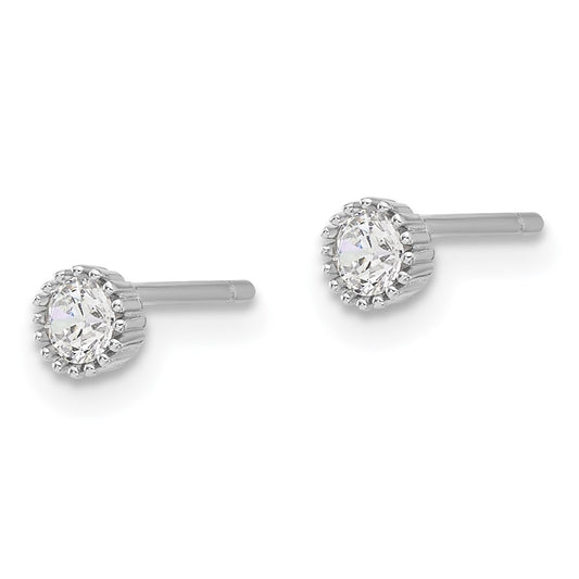 Rhodium-plated Sterling Silver 4mm CZ Post Earrings
