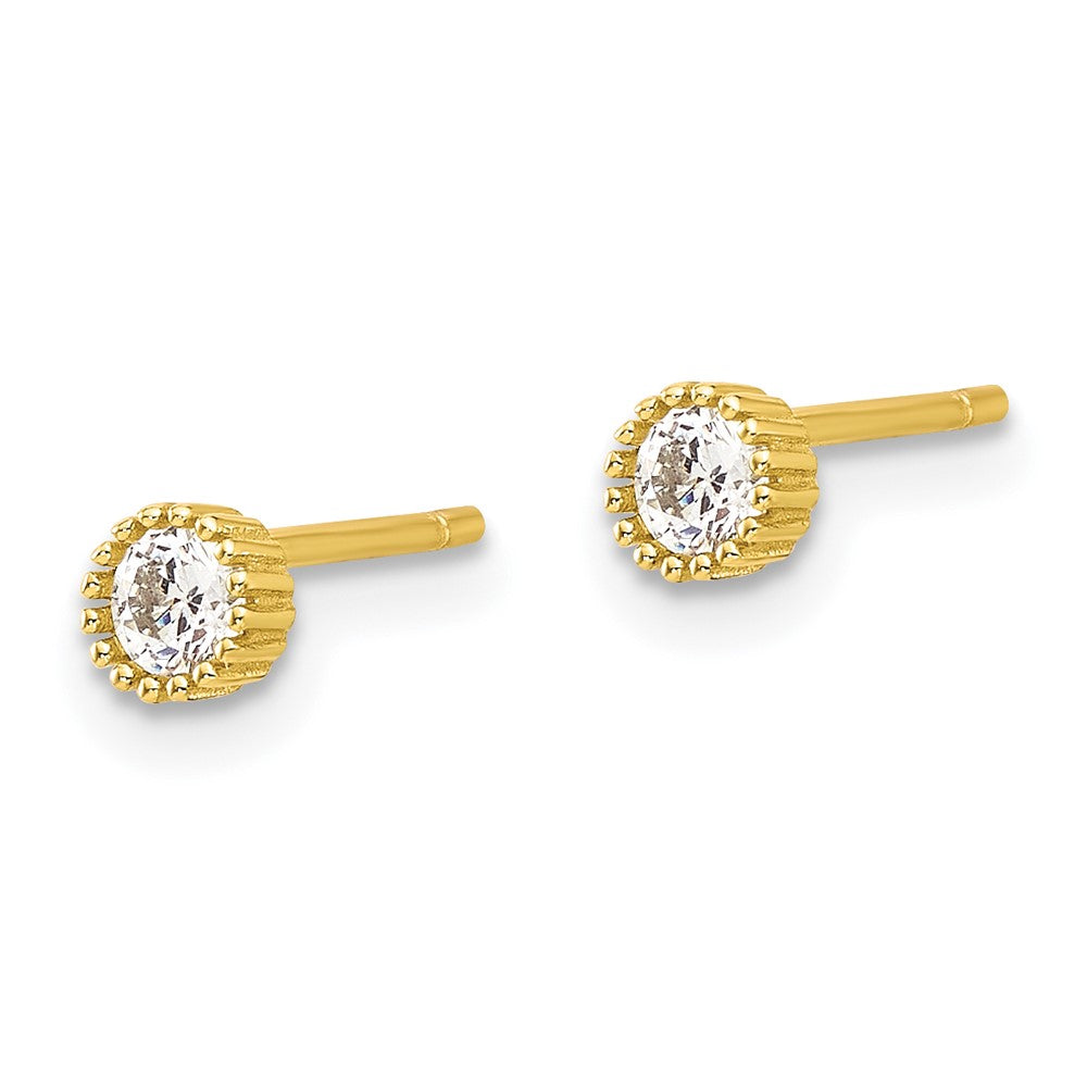 Yellow Gold-plated Sterling Silver 4mm CZ Post Earrings