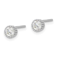 Rhodium-plated Sterling Silver 5mm CZ Beaded Bezel Post Stud Earrings