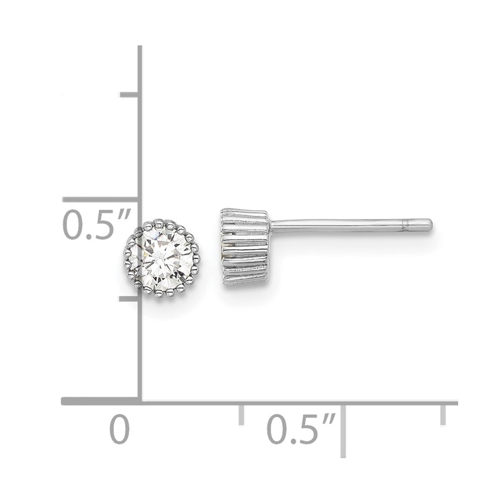 Rhodium-plated Sterling Silver 5mm CZ Beaded Bezel Post Stud Earrings