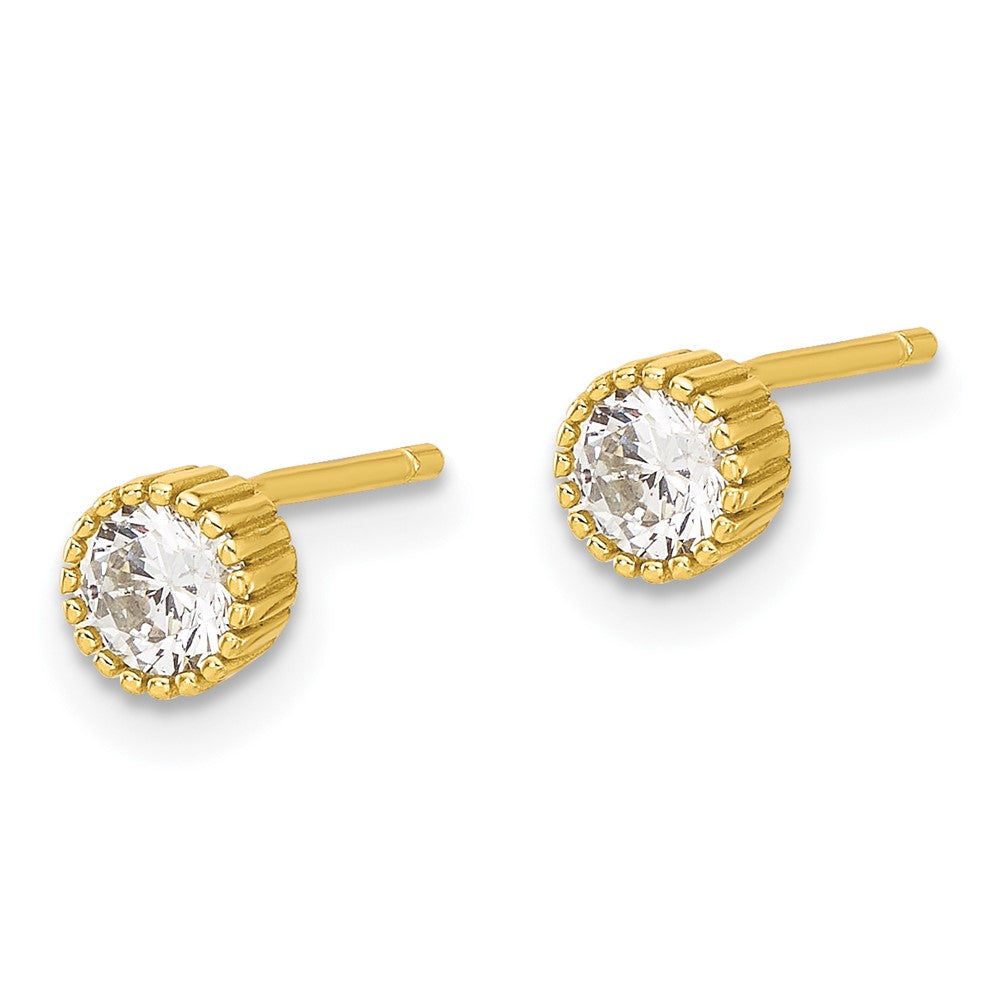 Yellow Gold-plated Sterling Silver 5mm CZ Post Earrings