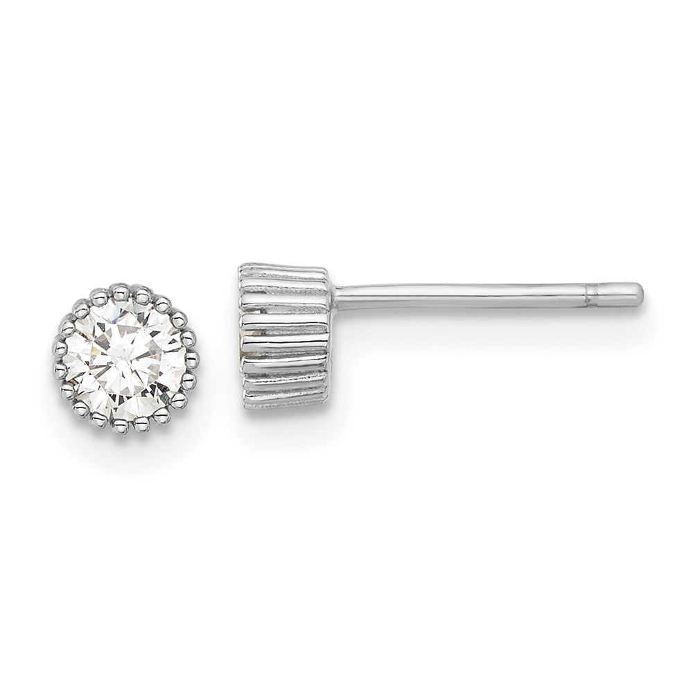 Rhodium-plated Sterling Silver 5mm CZ Beaded Bezel Post Stud Earrings