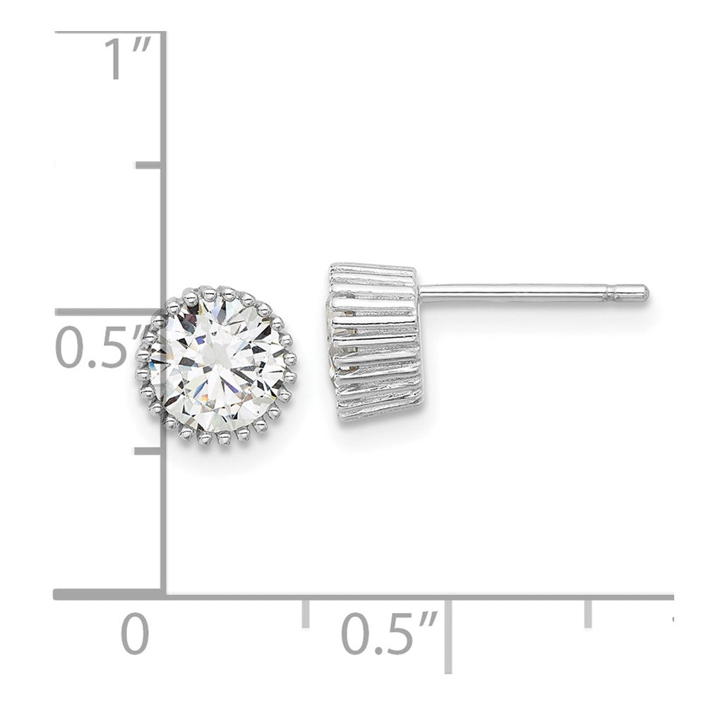 Rhodium-plated Sterling Silver 7mm CZ Beaded Bezel Post Stud Earrings