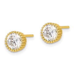 Yellow Gold-plated Sterling Silver 7mm CZ Post Earrings