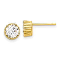Yellow Gold-plated Sterling Silver 7mm CZ Post Earrings