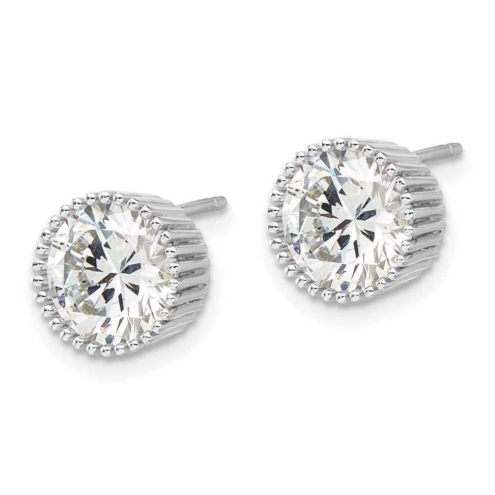 Rhodium-plated Sterling Silver 9mm CZ Beaded Bezel Post Stud Earrings