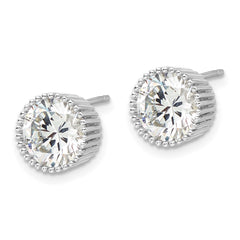 Rhodium-plated Sterling Silver 9mm CZ Beaded Bezel Post Stud Earrings