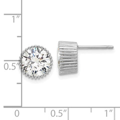 Rhodium-plated Sterling Silver 9mm CZ Beaded Bezel Post Stud Earrings