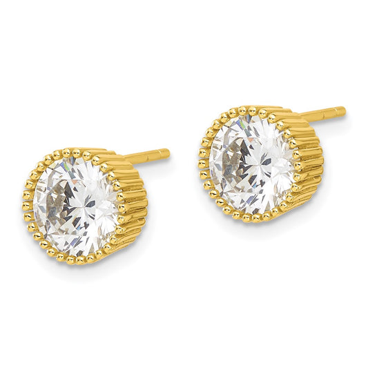 Yellow Gold-plated Sterling Silver 9mm CZ Post Earrings