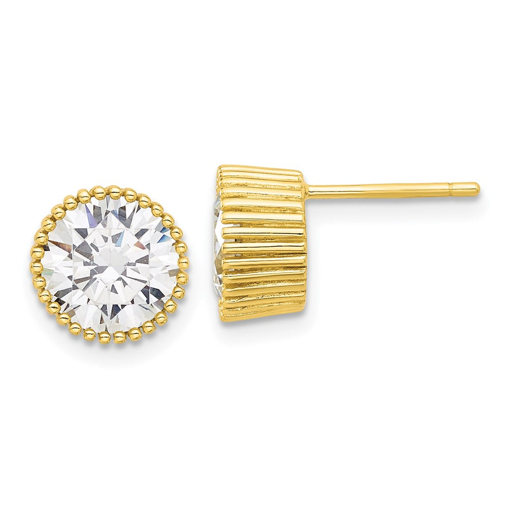 Yellow Gold-plated Sterling Silver 9mm CZ Post Earrings