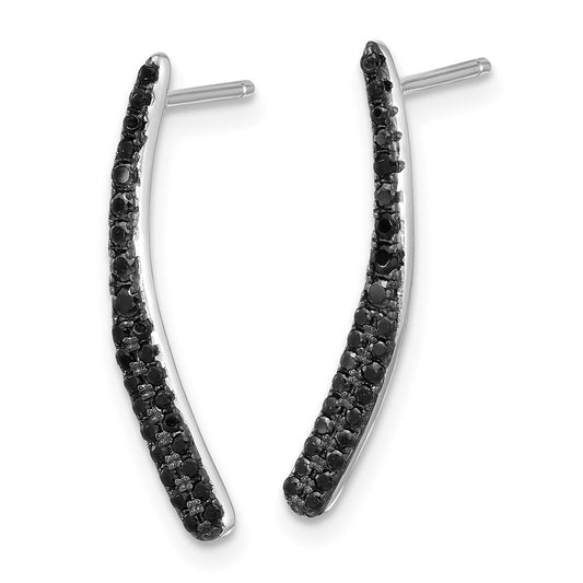 Rhodium-plated Sterling Silver Black CZ Post Drop Earrings
