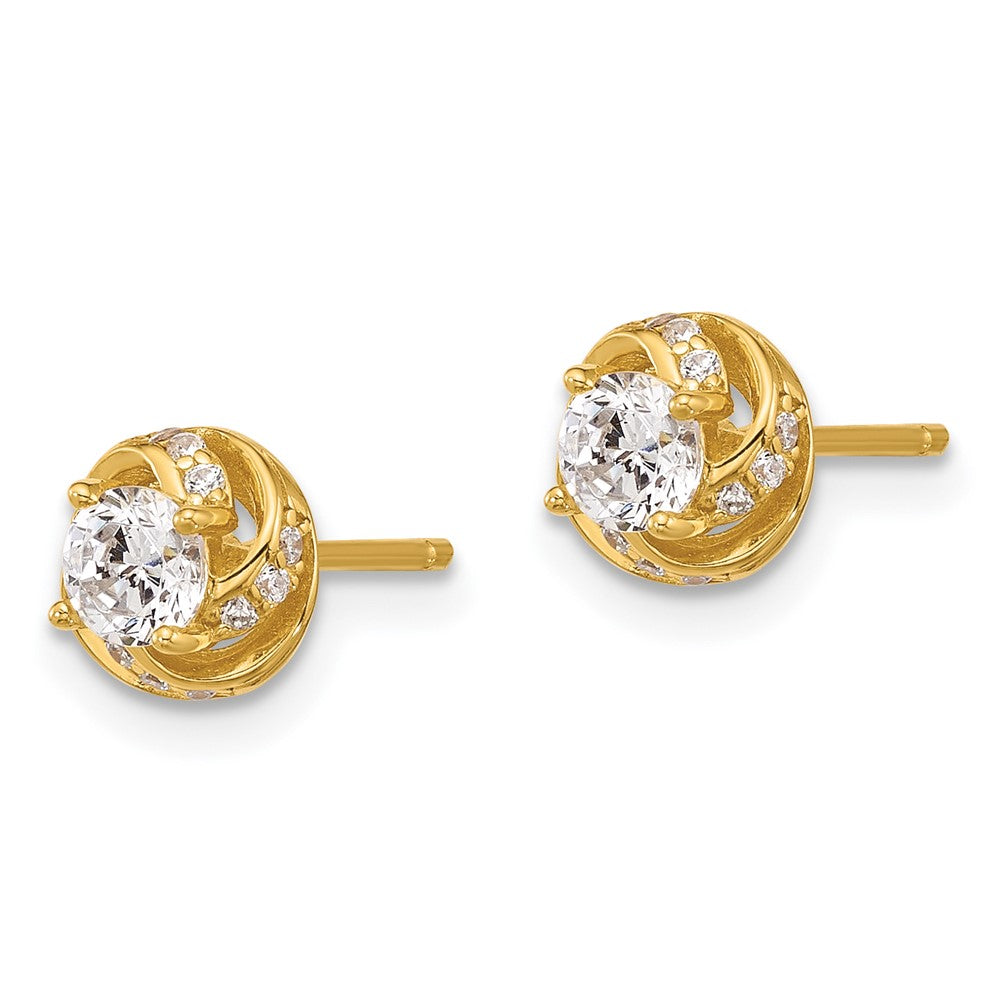 Yellow Gold-plated Sterling Silver CZ Post Earrings