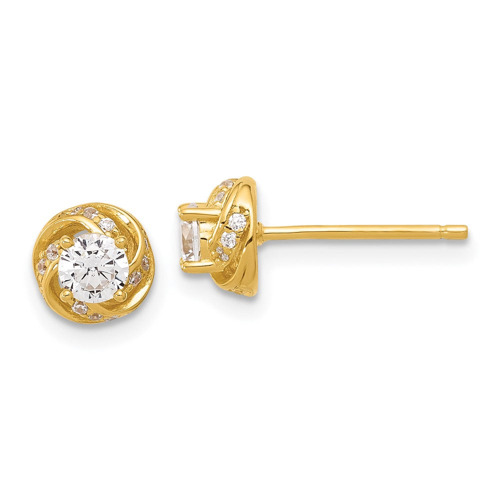Yellow Gold-plated Sterling Silver CZ Post Earrings