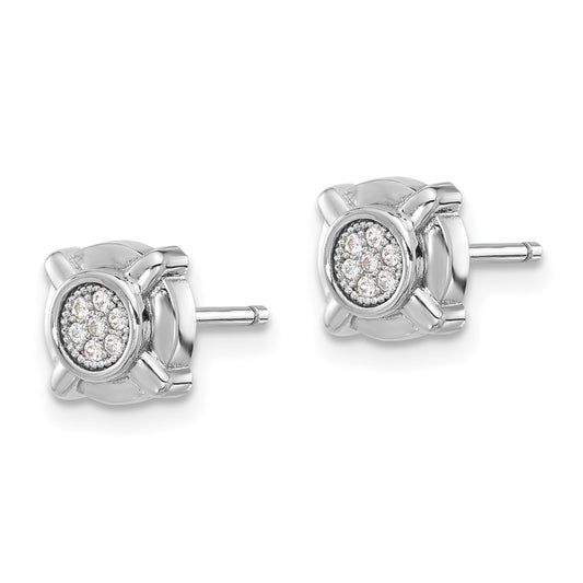 Rhodium-plated Sterling Silver CZ Circle Post Earrings