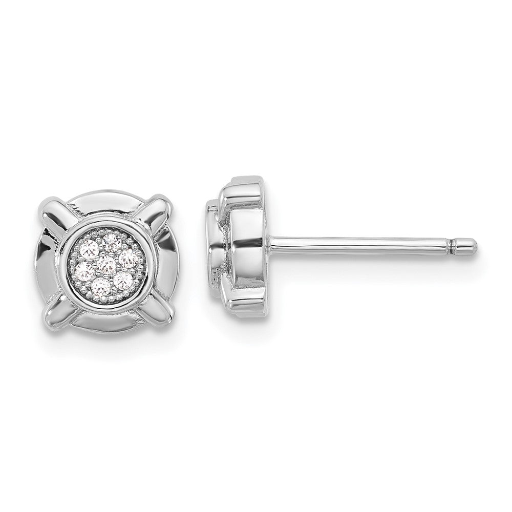 Rhodium-plated Sterling Silver CZ Circle Post Earrings