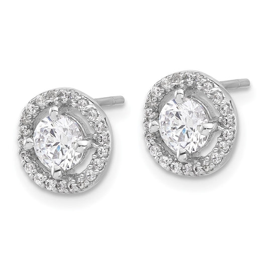 Sterling Silver Circle Halo CZ Post Earrings