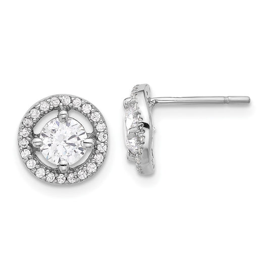 Sterling Silver Circle Halo CZ Post Earrings