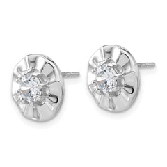 Sterling Silver Rippled Halo CZ Post Earrings