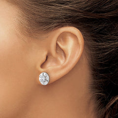 Sterling Silver Rippled Halo CZ Post Earrings