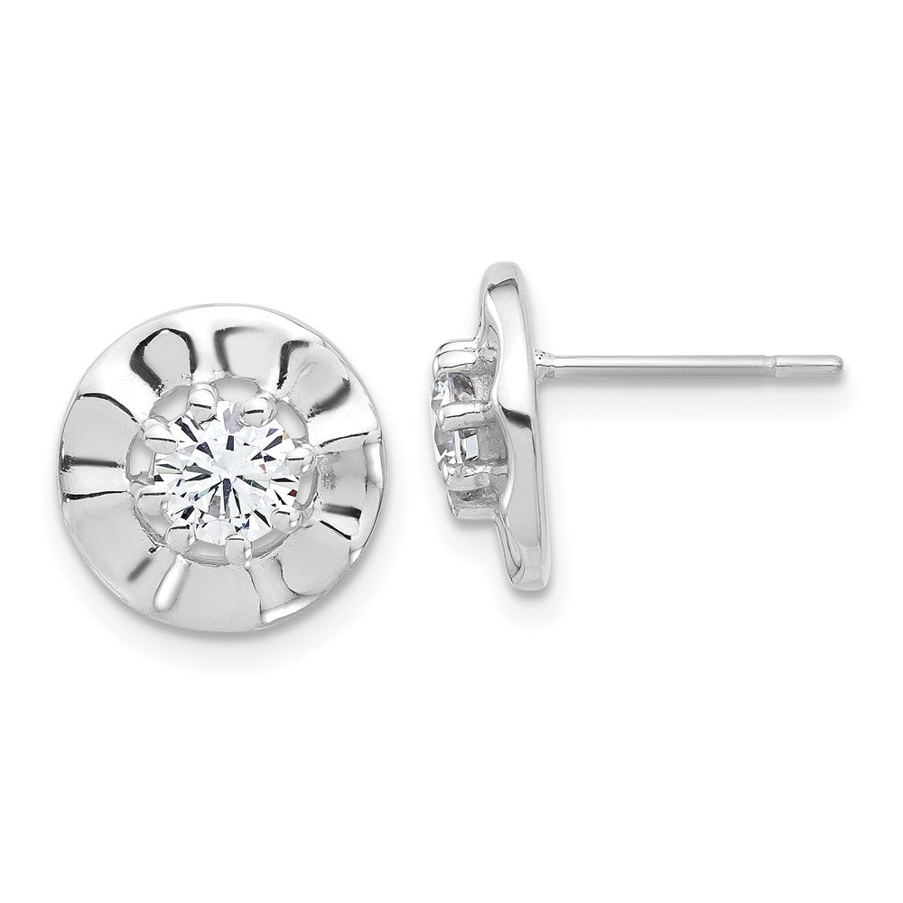 Sterling Silver Rippled Halo CZ Post Earrings