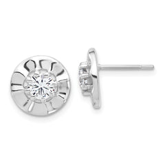 Sterling Silver Rippled Halo CZ Post Earrings