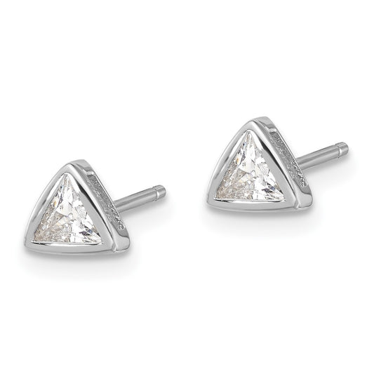 Rhodium-plated Sterling Silver 4mm CZ Triangle Post Earrings